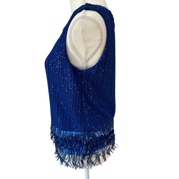 MAX STUDIO MSSP Top Womens XS  Blue Sequin Cocktail Patriotic Holiday Party - Picture 4 of 8